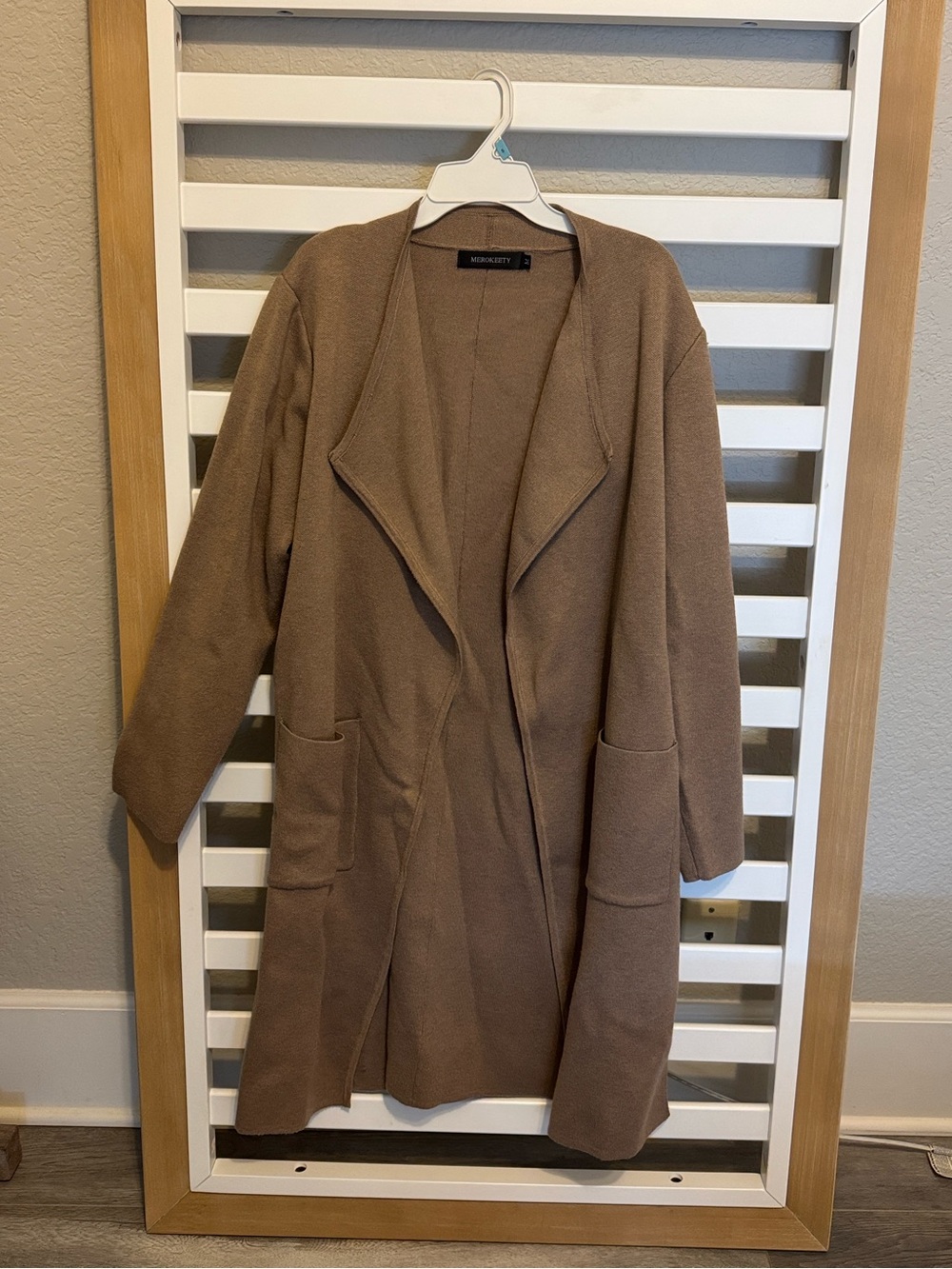 Merokeety Open-Front Longline Sweater Coatigan - Taupe